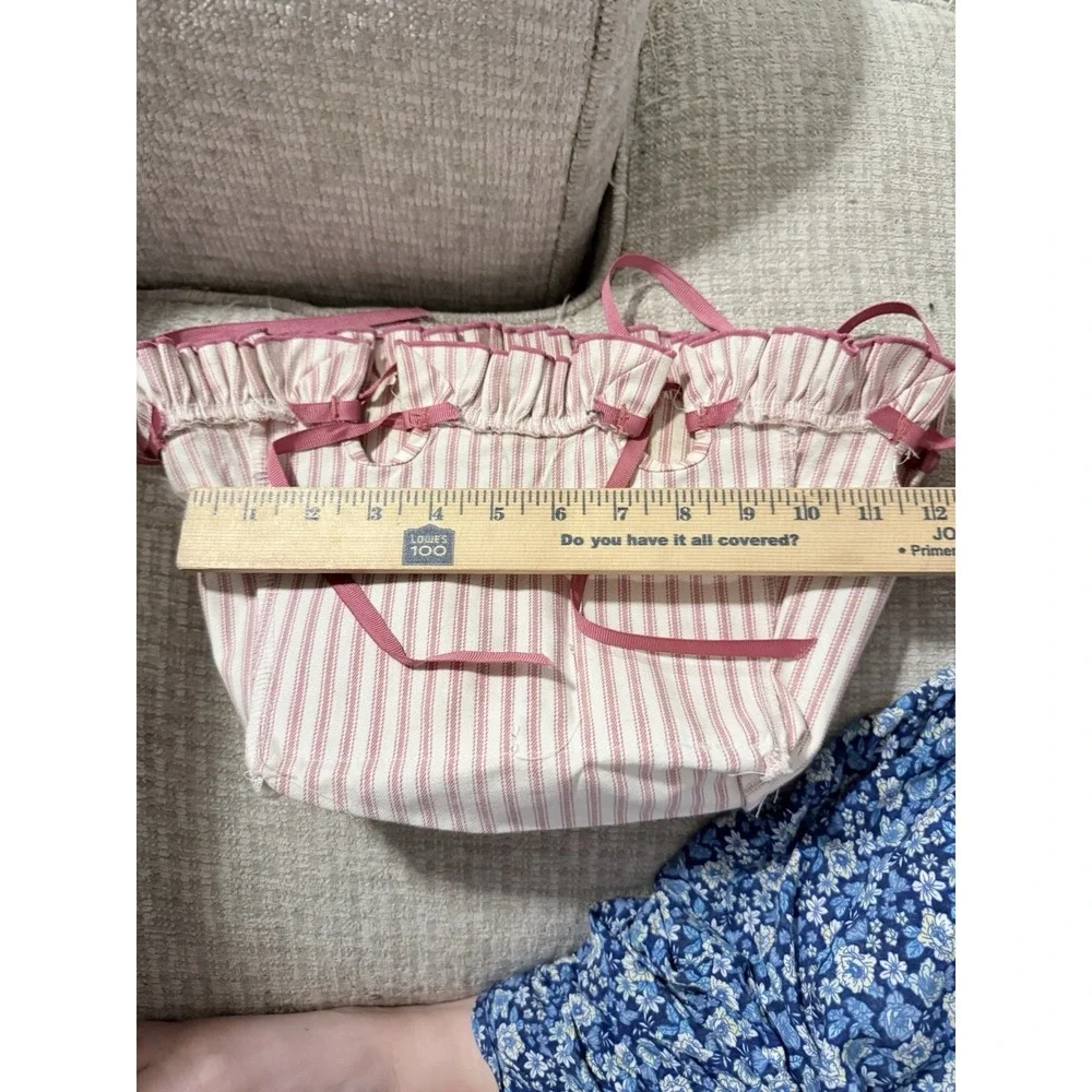 Longaberger Spring Basket Liner Pink Mauve Striped With Ties Ruffles